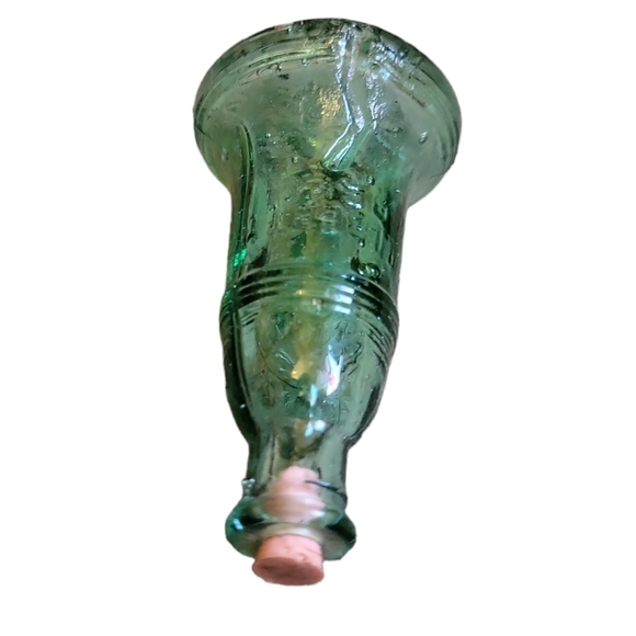 Vintage Wheaton Green Glass Liberty Bell Bottle 6" - Picture 2 of 3